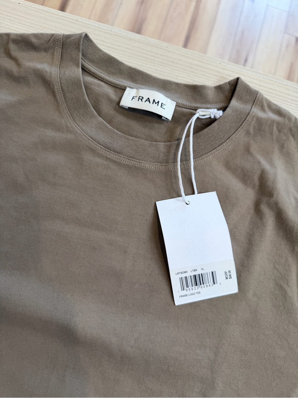 Frame Denim Tan Crewneck Short Sleeve Logo Tee